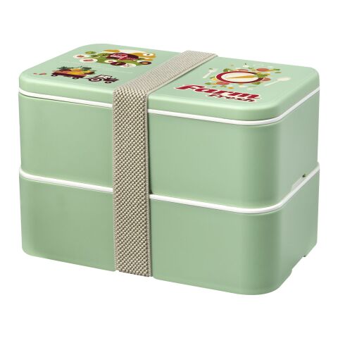 Nachhaltiger Werbeartikel MIYO Renew Doppel-Lunchbox – seaglass green-seaglass green-kieselgrau – mit Logo bedruckt