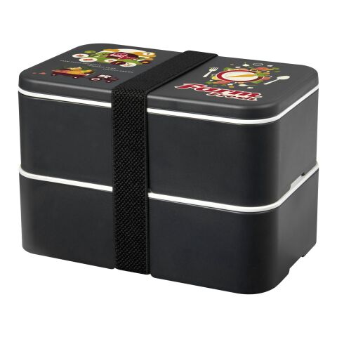 Nachhaltiger Werbeartikel MIYO Renew Doppel-Lunchbox – granitfarben-schwarz – mit Logo bedruckt