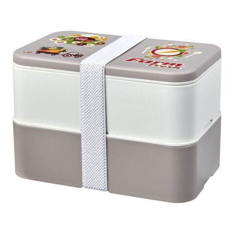 Nachhaltiger Werbeartikel MIYO Renew Doppel-Lunchbox – kieselgrau-elfenbeinweiß – mit Logo bedruckt