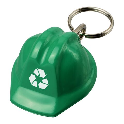 Nachhaltiger Werbeartikel Kolt Schutzhelm Schlüsselanhänger aus recyceltem Material – grün – mit Logo bedruckt