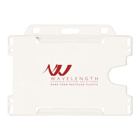 Nachhaltiger Werbeartikel Vega Kartenhalter aus recyceltem Kunststoff – weiß – mit Logo bedruckt