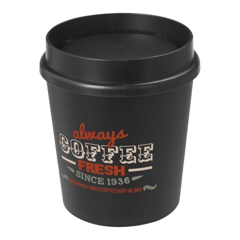 Firmengeschenk Kaffee to go Becher Americano Switch – schwarz – mit Logo bedruckt 200 ml für das Mitarbeiter-Onboarding