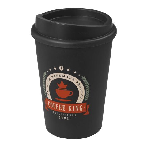 Werbeartikel Americano Switch 300 ml Coffee-to-go Becher einwandig mit Stülpdeckel nachhaltig Made in UK – schwarz – mit Logo bedruckt