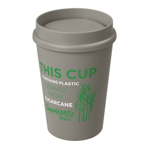 Werbeartikel Americano 300 ml Thermobecher To-Go mit 360°-Deckel & Zuckerrohr-Kunststoff – kieselgrau – mit Logo bedruckt