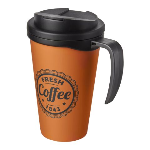 Americano® Grande 350 ml Isolierbecher mit auslaufsicherem Schraubverschluss orange-schwarz | 1-farbiger Siebdruck | rundum | 227 mm x 73 mm