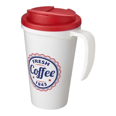 Nachhaltiger Werbeartikel Americano Grande 350 ml Isolierbecher mit auslaufsicherem Schraubverschluss – weiß-rot – mit Logo bedruckt