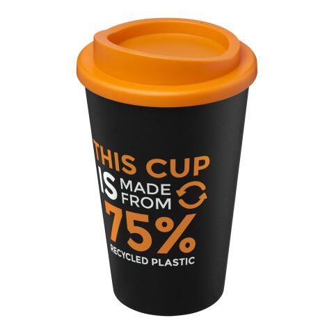 Nachhaltiger Werbeartikel Americano Eco 350 ml recycelter Becher – schwarz-orange – mit Logo bedruckt
