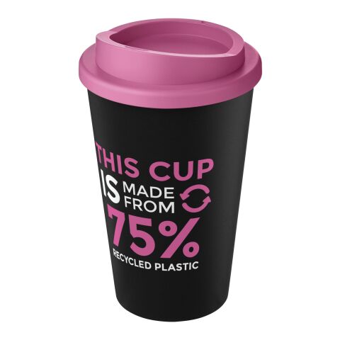 Nachhaltiger Werbeartikel Americano Eco 350 ml recycelter Becher – schwarz-rosa – mit Logo bedruckt