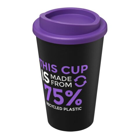 Nachhaltiger Werbeartikel Americano Eco 350 ml recycelter Becher – schwarz-lila – mit Logo bedruckt