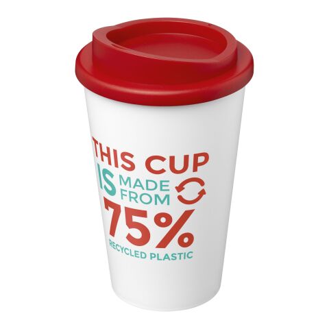 Nachhaltiger Werbeartikel Americano Eco 350 ml recycelter Becher – transparent klar-rot – mit Logo bedruckt