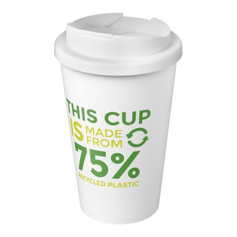 Nachhaltiger Werbeartikel Americano® Eco 350 ml recycelter Becher mit auslaufsicherem Deckel – weiß – mit Logo bedruckt