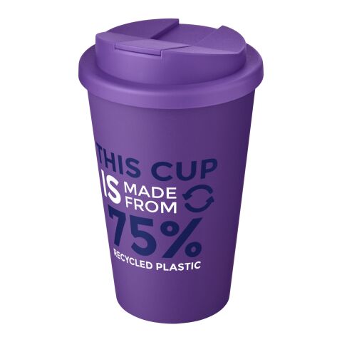 Nachhaltiger Werbeartikel Americano Eco 350 ml recycelter Becher mit auslaufsicherem Deckel – lila – mit Logo bedruckt