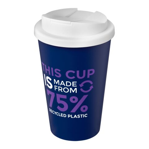 Nachhaltiger Werbeartikel Americano Eco 350 ml recycelter Becher mit auslaufsicherem Deckel – blau-transparent – mit Logo bedruckt