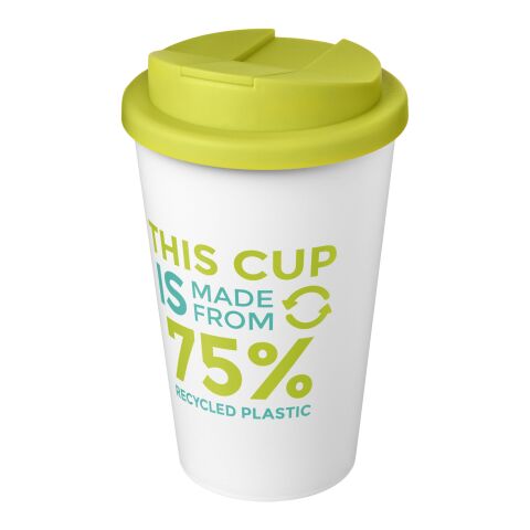 Nachhaltiger Werbeartikel Americano Eco 350 ml recycelter Becher mit auslaufsicherem Deckel – limone-weiss – mit Logo bedruckt