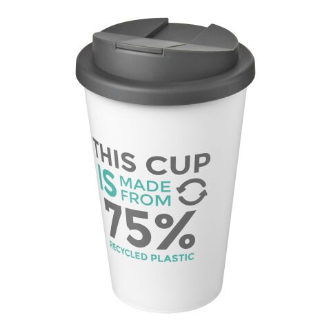 Nachhaltiger Werbeartikel Americano Eco 350 ml recycelter Becher mit auslaufsicherem Deckel – grau-weiss – mit Logo bedruckt