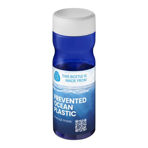 Werbeartikel H2O Eco Base 650 ml Sportflasche 100% recycelter PET-Abfall ergonomisch & auslaufsicher Made in UK – blau-weiss – mit Logo bedruckt