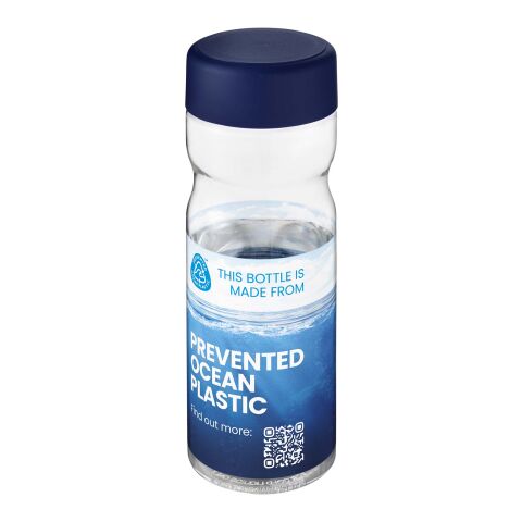 Werbeartikel H2O Eco Base 650 ml Sportflasche 100% recycelter PET-Abfall ergonomisch & auslaufsicher Made in UK – transparent-blau – mit Logo bedruckt