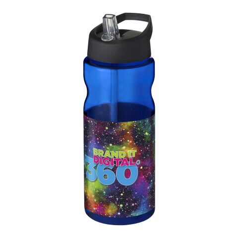 Werbeartikel H2O Active Base Sportflasche 650ml Tritan Made in Europe BPA-frei auslaufsicher klappbare Tülle – blau-schwarz – mit Logo bedruckt