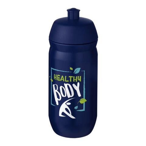 Werbeartikel Sport Trinkflasche 500 ml HydroFlex Klappdeckel MDPE Squeezy Flasche BPA-frei hergestellt in UK – blau-blau – mit Logo bedruckt