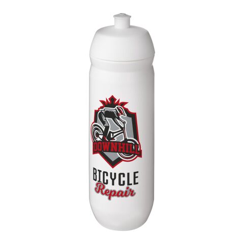 Werbeartikel HydroFlex 750 ml Squeezy-Sportflasche aus flexiblem MDPE-Kunststoff mit Klappdeckel Made in UK – weiß-weiß – mit Logo bedruckt