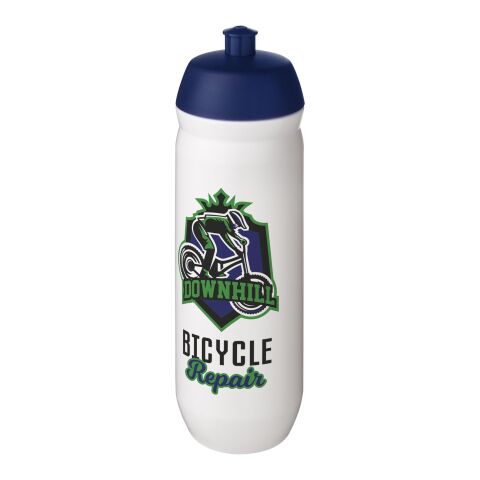 Werbeartikel HydroFlex 750 ml Squeezy-Sportflasche aus flexiblem MDPE-Kunststoff mit Klappdeckel Made in UK – blau-transparent – mit Logo bedruckt