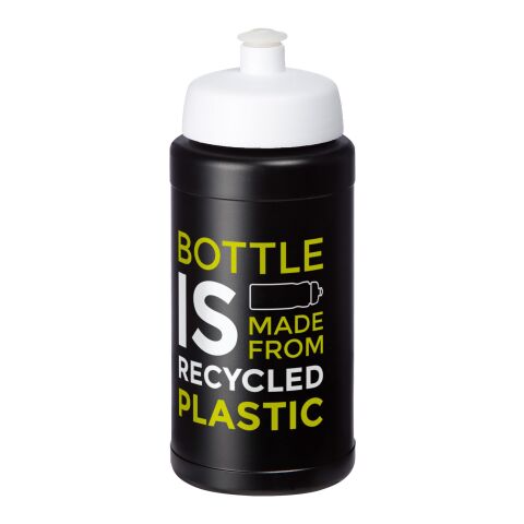Nachhaltiger Werbeartikel Baseline 500 ml Sportflasche aus In-house recyceltem Kunststoff Made in UK mit Push-Pull-Verschluss – schwarz-weiss – mit
