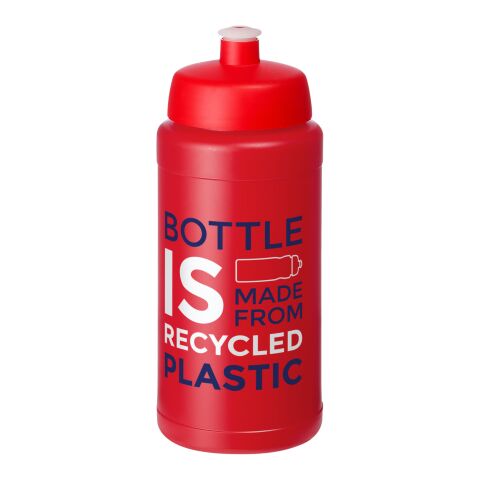 Firmengeschenk Trinkflasche Baseline – rot – mit individuellem Werbedruck 500ml aus 100% recyceltem Kunststoff nachhaltige Mehrwegflasche
