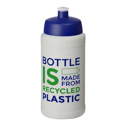 Werbeartikel Trinkflasche Baseline – natural-blau – mit Logodruck 500ml aus 100% recyceltem Kunststoff made in UK, nachhaltige Mehrwegflasche