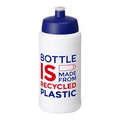 Nachhaltiger Werbeartikel Baseline Recycelte Sportflasche, 500 ml – weiss-blau – mit Logo bedruckt