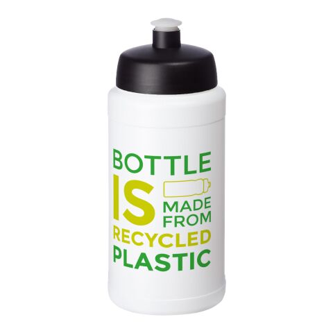 Werbeartikel Baseline 500 ml Sportflasche aus In-house recyceltem Kunststoff Made in UK mit Push-Pull-Verschluss – transparent-schwarz – mit Logo