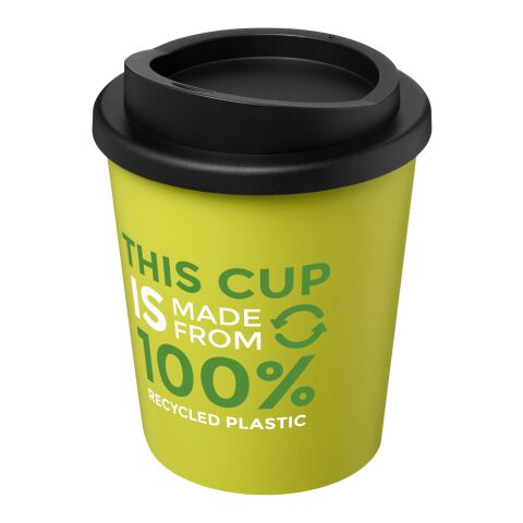 Nachhaltiger Werbeartikel Americano Espresso 250 ml recycelter Isolierbecher – limone-schwarz – mit Logo bedruckt
