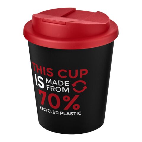 Nachhaltiger Werbeartikel Americano Espresso Eco 250 ml recycelter Isolierbecher mit auslaufsicherem Deckel – schwarz-rot – mit Logo bedruckt