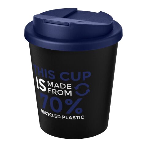 Nachhaltiger Werbeartikel Americano Espresso Eco 250 ml recycelter Isolierbecher mit auslaufsicherem Deckel – schwarz-blau – mit Logo bedruckt