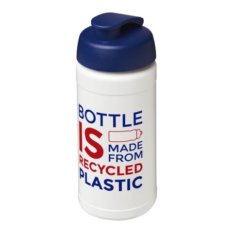 Baseline 500 ml recycelte Sportflasche mit Klappdeckel weiß-mittelblau | ohne Werbeanbringung | Nicht verfügbar | Nicht verfügbar