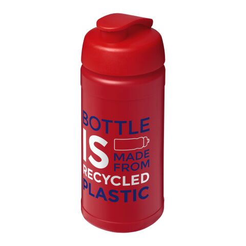 Nachhaltiger Werbeartikel Baseline 500 ml recycelte Sportflasche mit Klappdeckel – rot – mit Logo bedruckt