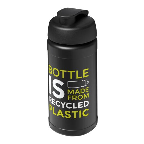 Nachhaltiger Werbeartikel Baseline 500 ml recycelte Sportflasche mit Klappdeckel – schwarz – mit Logo bedruckt