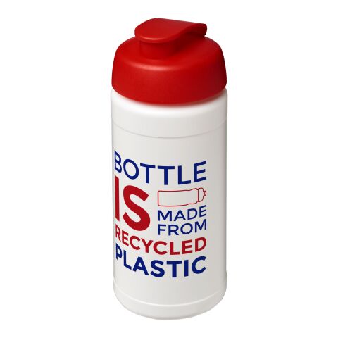 Nachhaltiger Werbeartikel Baseline 500 ml recycelte Sportflasche mit Klappdeckel – transparent-rot – mit Logo bedruckt