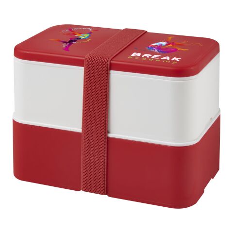 Werbemittel MIYO Doppel-Lunchbox – rot – mit Logo bedruckt nachhaltig 1400ml bpa-frei für den Büroalltag