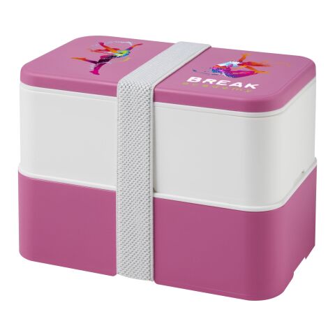 Werbeartikel MIYO Doppel-Lunchbox – rosa-weiss-weiss – mit Logo bedruckt