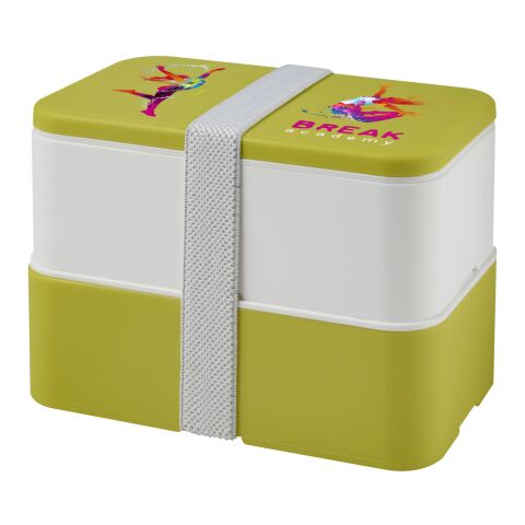Werbeartikel MIYO Doppel-Lunchbox – limone-weiß – mit Logo bedruckt
