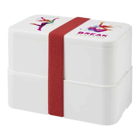 Werbeartikel MIYO Doppel-Lunchbox – weiß-rot – mit Logo bedruckt