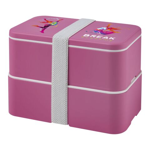 Werbeartikel MIYO Doppel-Lunchbox – magenta-magenta-weiss – mit Logo bedruckt