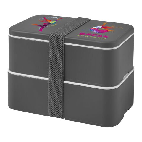 Werbeartikel MIYO Doppel-Lunchbox – grau-grau – mit Logo bedruckt