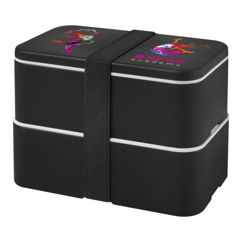 Mitarbeitergeschenk MIYO Brotdose – schwarz – mit Logo bedruckt, nachhaltige Lunchbox aus rPET, bpa-frei, 2x 700 ml Behälter