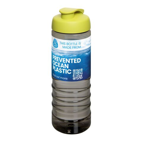 Nachhaltiger Werbeartikel H2O Active® Eco Treble 750 ml Sportflasche mit Klappdeckel – kohle-limone – mit Logo bedruckt