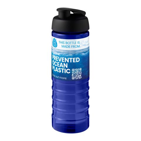 Nachhaltiger Werbeartikel H2O Active Eco Treble 750 ml Sportflasche mit Klappdeckel – blau-schwarz – mit Logo bedruckt