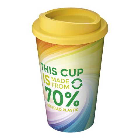 Firmengeschenk Trinkbecher Brite-Americano Eco – gelb – mit Logo bedruckt 350ml 70% recycelt BPA-frei nachhaltiges Trinkgefäß