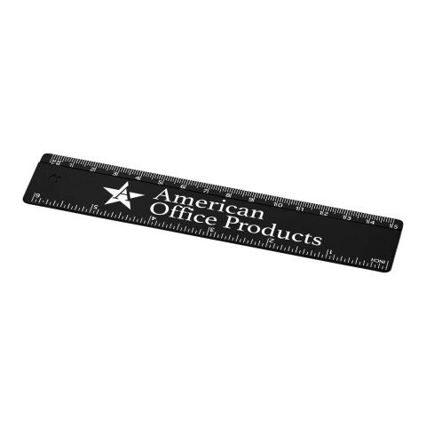 Mitarbeitergeschenk Renzo 15 cm Kunststofflineal – schwarz – mit Logo bedruckt für Bürobedarf und Schreibtisch