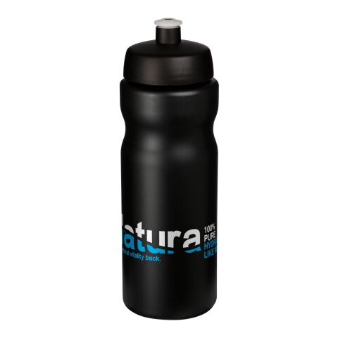 Werbeartikel Baseline Plus 650 ml Sportflasche einwandig Made in UK mit auslaufsicherem Push-Pull-Deckel & Griffzone – schwarz – mit Logo bedruckt