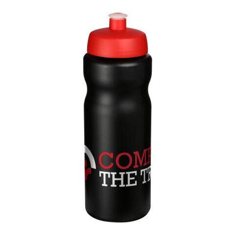 Werbeartikel Baseline® Plus 650 ml Sportflasche mit Push-Pull-Tülle – schwarz-rot – mit Logo bedruckt